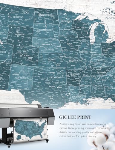 Image of IPIC Vintage Teal World Maps for Wall, World Map Canvas, Size 36x24 in