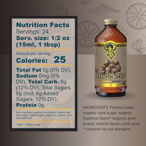 Image of Portland Syrups Hazelnut Syrup - Flavoring for Coffee, Lattes, Cold Brew, Macchiatos, Cocktails, Desserts - Ideal for Drinks & Adding a Hazelnut Touch to Any Beverage - 12 oz, 24 servings (Pack of 1)