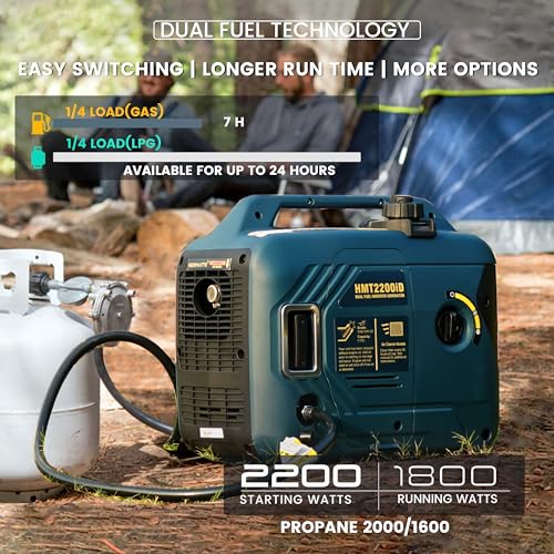 HEOMAITO HMT1400i Dual Fuel Portable Inverter Generator 2200W Gas & Propane Powered, Ultra Quiet Lightweight with CO Sensor Digital Dispaly Parallel Capability EPA Compliant for Camping RV Backup Home Use - Image 5