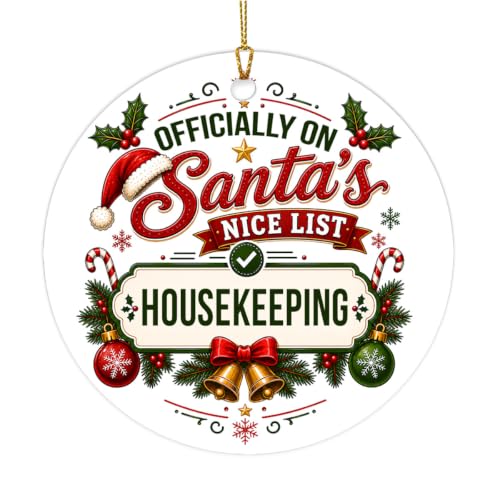 Santa's Nice List Housekeeping Christmas Ceramic Circle Ornament