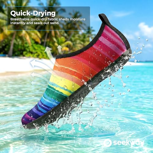 Image of SEEKWAY Water Shoes Women Men Adult Quick-Dry Aqua Socks Barefoot Non Slip for Beach Swim River Pool Lake surf Black SK002(U)