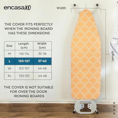 Image of Encasa XO Ironing Board Cover with 3mm Thick Felt Pad for Steam Press (Fits Standard Large Boards of 125x39 cm) Heat Reflective, Scorch & Stain Resistant, Printed - Peach Tiles