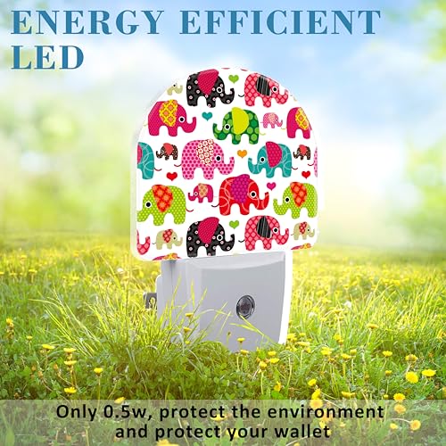 Image of Night Light for Kids Girls Boys, Retro Colorful Cute Elephant LED Night Light Plug into Wall with Dusk to Dawn Sensor for Room Decor, Hallway, Kitchen, Bathroom, Nursery, Stairs