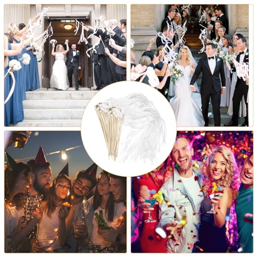 Ślubne ścianki, 30 sztuk prętów z dzwonkiem i wstążkami ślubnymi, różdżki ślubne, serpentyny, na wesela, urodziny, imprezy, święta