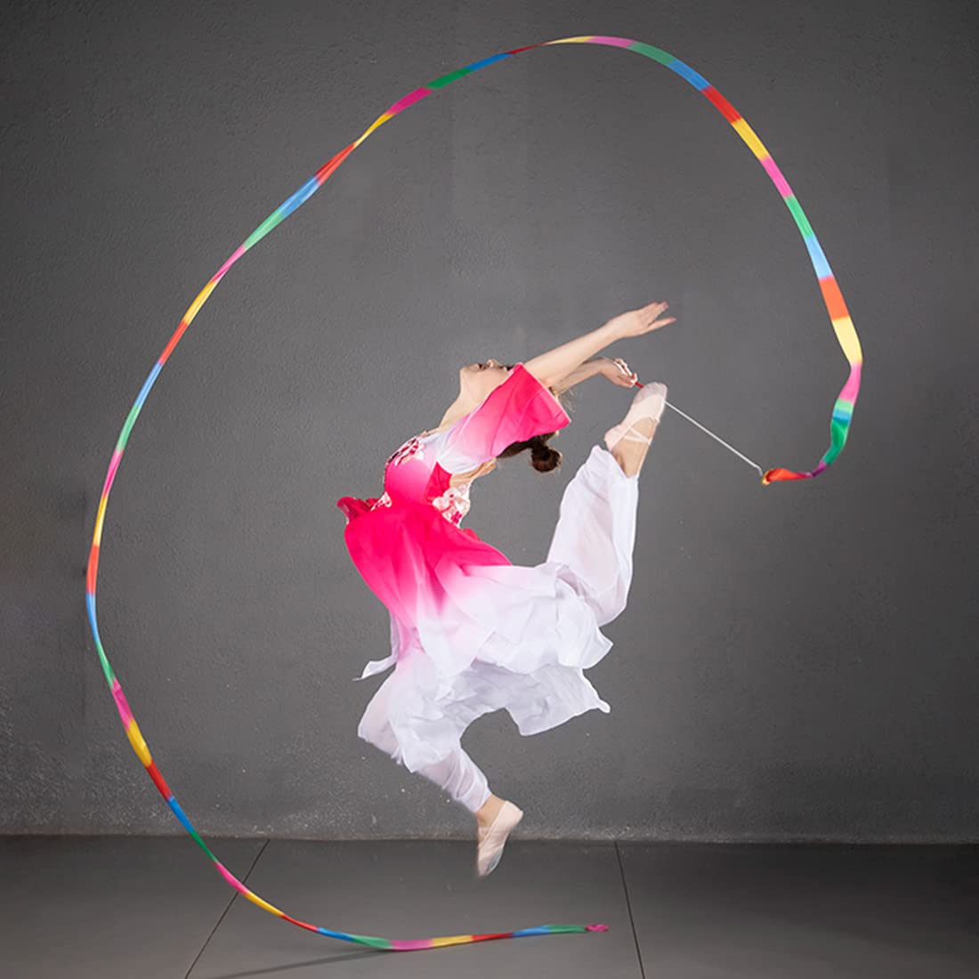 Lot De 2 Rubans De Danse Arc-en-ciel - 2 M X 4,5 Cm - Avec Baguette En Fibre De Verre - Dès 3 Ans