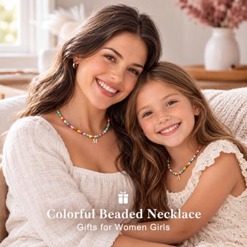 M MOOHAM Initial Necklace for Women Girls, Colorful Beaded Necklace, A-Z - image 3