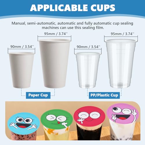 MXBAOHENG Tassenversiegelungsfolie 90-95MM tassen sealerfolie film Plastikbecher auslaufsichere Folie PP Plastikbecher/Pappbecher Spezielle Versiegelungsfolie für Getränkegeschäfte für Saft Tee Kaffee