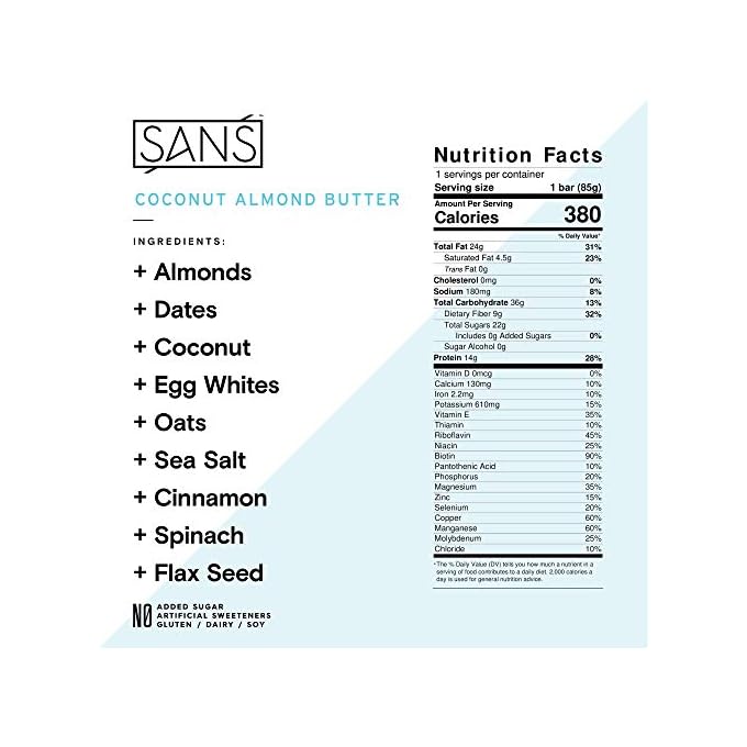 SANS Coconut Almond Butter Meal Replacement Protein Bar AllNatural