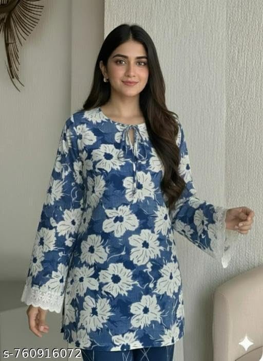 Image of Avayayat Women's Printed Short Kurti for Girls | Regular Wear Flared Tunic Top | Stylish & Comfortable Rayon Kurti