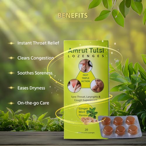 Image of Lozenges Ginger Mint Flavour | Herbal Throat Soother for Cough, Cold & Sore Throat | Pack of 12 (12 Strips)