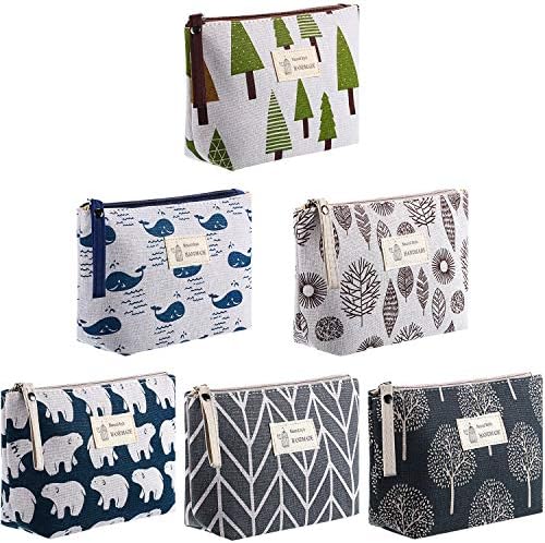 6 Pieces Canvas Cosmetic Bags Pouches for Purse with Zipper Printed Makeup Bag Multi Function Canvas Travel Pouch Organizer Pouch for Women Girls Vacation Travel, 6 Styles()