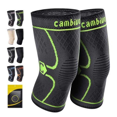 Image of CAMBIVO 2 Pack Knee Brace, Knee Compression Sleeve for Men and Women, Knee Support for Running, Workout, Gym, Hiking, Sports (Green,Small)