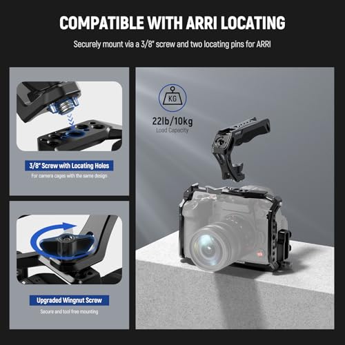 Image of NEEWER Camera Top Handle with 3 /8 inch Wing Screw & Locating Pins for ARRI, Nonslip Silicone Grip with 1 /4 inch & 3 /8 inch Threads, Cold Shoes, Compatible with SmallRig Camera Cage Accessories, CA107