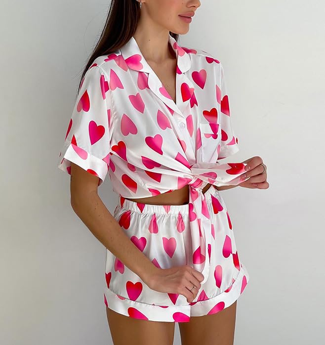 Image of Yiulangde Cowboys Boot Pajamas for Women Y2k 2 Piece Heart Bow Preppy Pjs Coquette Short Sleeve Shirts Matching Pj Shorts Set