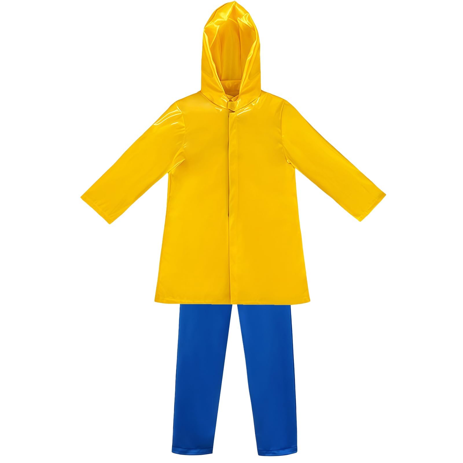 Coraline - Costume per bambini con cappottino antipioggia giallo e pantaloni blu, parrucca, bottoni, occhiali, portachiavi, gioielli nacklace, Halloween, cosplay