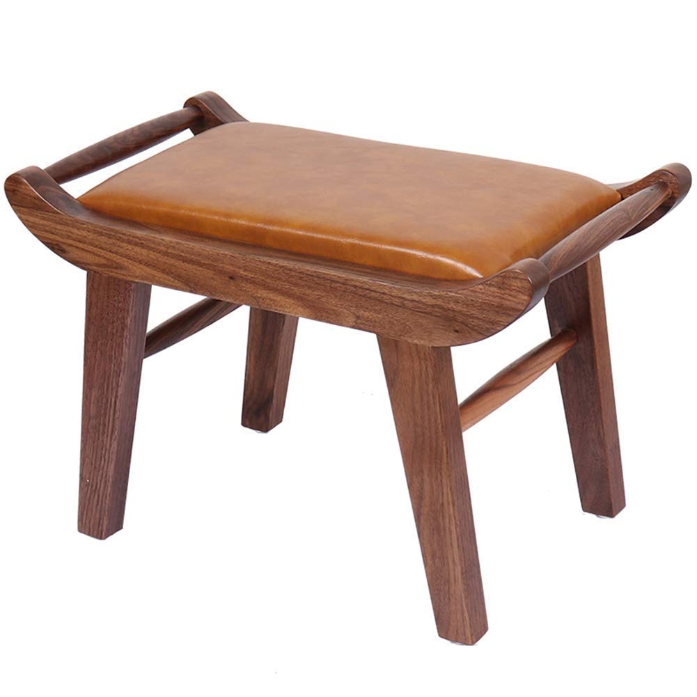 Tabouret de pied ottoman repose-pieds enfant bois massif marron