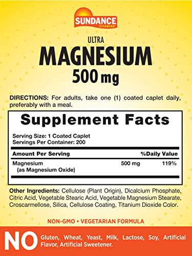 Magnesium 500Mg | 200 Caplets | Essential Mineral Supplement | Vegetarian, Non-Gmo, And Gluten Free Formula | By Sundance #TOP1