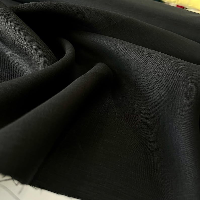 Black Linen Fabric for Shirt/Pants/Jacket/Dress, Sale by Meter,Decor, Home Textile, Curtain(150cm// 1,64 Yard // 57 inc)