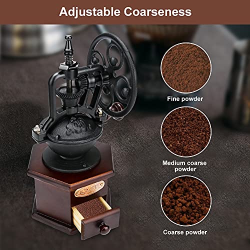 Handmatige koffiemolen vintage koffiezetapparaat van hout, verstelbaar, met verzamellade, perfect voor Drip Coffee Espresso French Press (26 cm x 12 cm) - Image 3