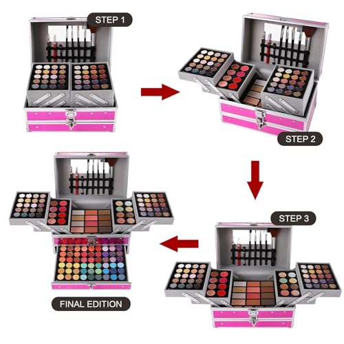 Makeup Gift Set For Women Girls, All in One Full Makeup Kit with Eyeshadow, Lip Gloss, Concealer, Blush, Contour, Highlighter Brushes Liquid Lipsticks Eyebrow Pen Mascara Eyeliner Pencil (Cerise Set) - Image 5