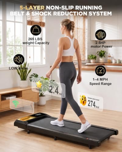 Walking Treadmill Pad with 0–5% Incline, 2.5HP | Compact Treadmill，Perfect for Running, Walking & Under-Desk Use，Quiet Operation for Home or Office