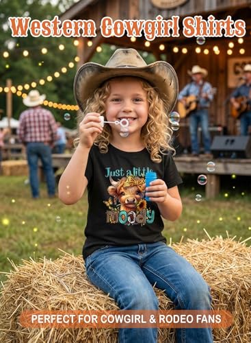 Image of Girls Western Cow T-Shirts - Cute Cowgirl Outfits for Kids Short Sleeve Shirts Funny Tops Rodeo Graphic Summer Tee