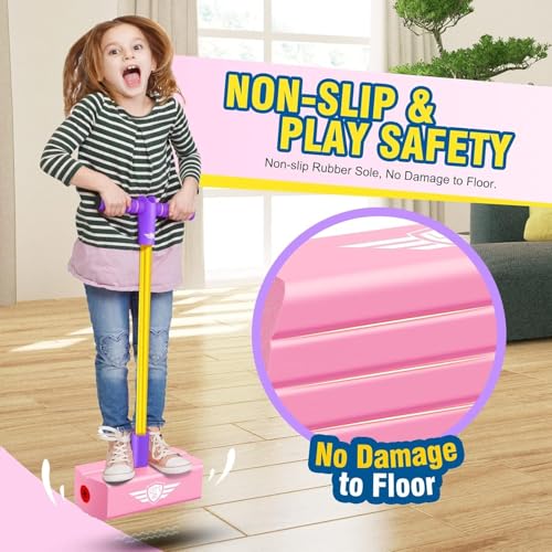 Image of CRIYALE Pogo Jumper for Kids | Fun Jumping Stick for Ages 3+ | Safe, Durable | Makes Squeaky Sounds Improves Balance Indoor & Outdoor Bouncing Toy for Boys & Girls | Birthday Gift (Pink)
