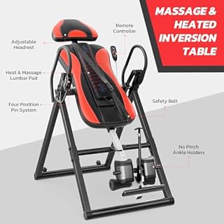 YOLEO Inversion Table Massage & Heat Inversion Table 2025 New Inversion Table for Back Pain Relief Equipment w/Remote Control, Reversible Ankle Holders, Heavy Duty up to 320lbs