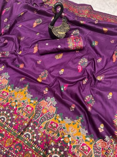 Image of SWORNOF Women's kanjivaram banarasi silk saree for Patola festival Wedding silk with rich pallu Design sarees for women with blouse piece