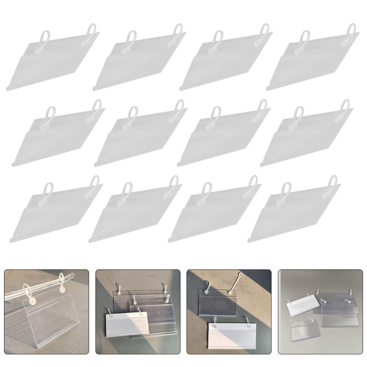 40 pezzi Porta Etichette Prezzi in PVC Trasparente Porta Cartellini Sospesi per Scaffali Supermercato e Negozio Facile da Installare