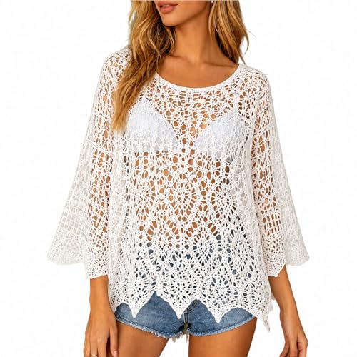 Vestido de playa boho para vacaciones de verano y tardes de piscina con cuello redondo
