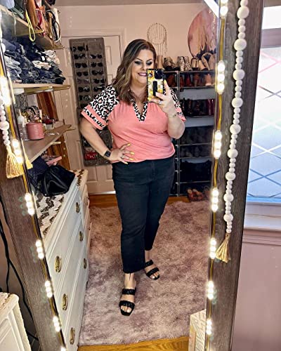 Image of CARCOS Plus Size Tops for Women Short Sleeve Summer Pullover Color Block Crewneck /V Neck Tee Tunic Loose Fit Tshirts XL-5XL