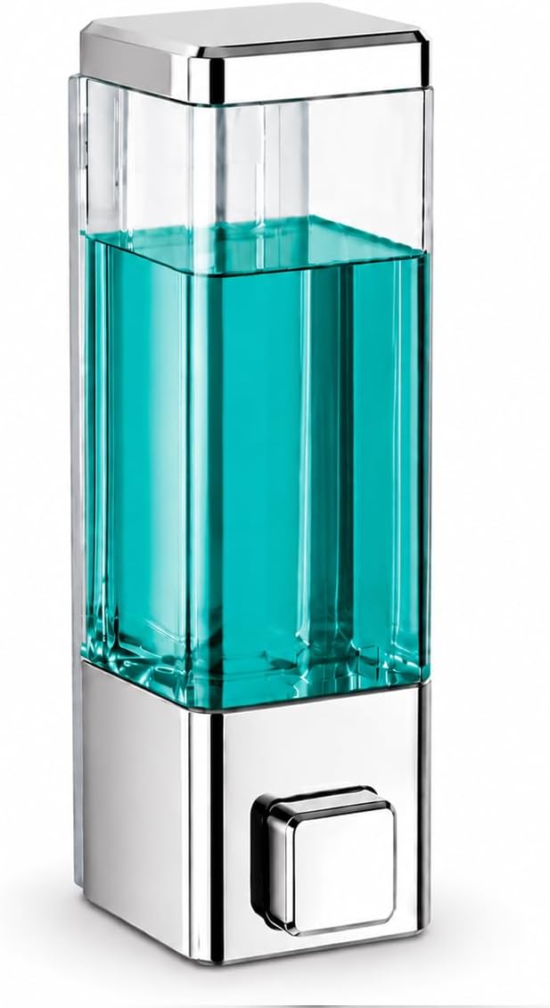 BATH GURU ABS Plastic Wall Mounted Soap Shampoo Conditioner Hand Wash Gel Dispenser Liquid Soap Sanitizer Dispenser for Bathroom Basin Kitchen Sink 350Ml Pack of 1 Chrome Plated