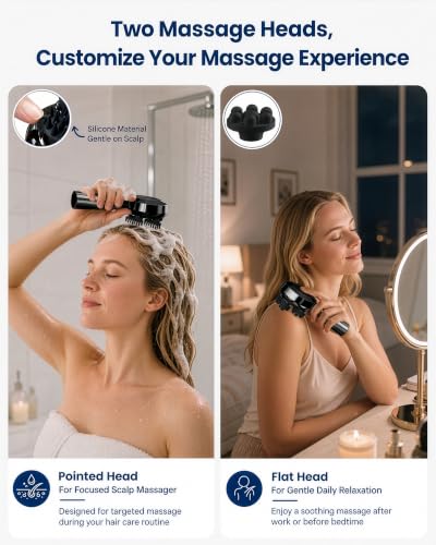 Image of COMFIER Handheld Scalp Massager, Cordless Head Massager, 3 Modes, 8 Claws | IPX7 Waterproof, 8 Soft Silicone Claws, USB-C Rechargeable, Up to 90-Min Runtime, Wet & Dry Use, Dual-Head Design
