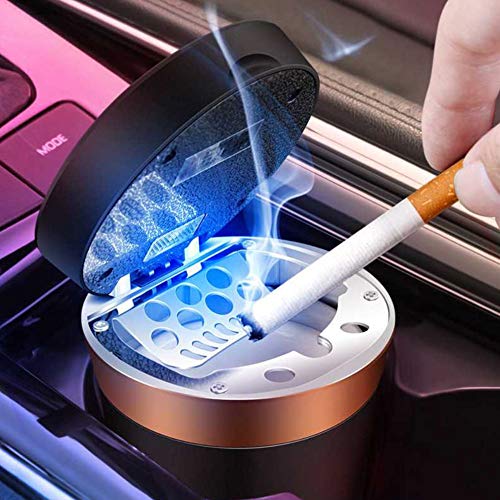 Solarxia Car Ashtray, Auto Ashtray Cigar Electronic Cigarette Lighter Detachable Solar Powered / Usb Rechargeable With Lid Blue Led Light For Most Car Cup Holder Home Office (Black) #TOP5