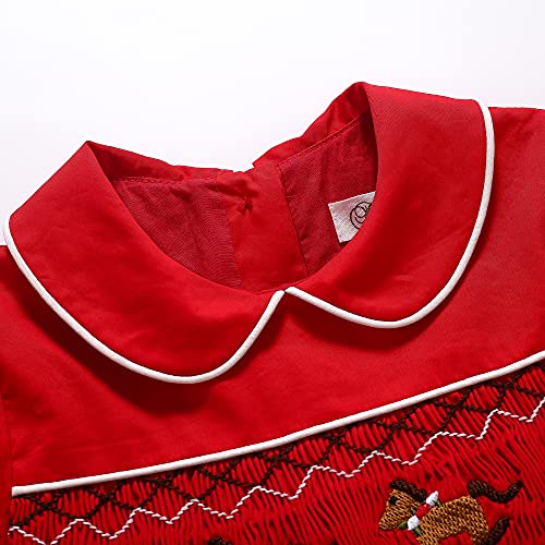Pettigirl Girls Christmas Dresses Red Embroidery Bubble Sleeve Smocked Dresses for Girls Size 2 3 4 5 6 8 10 12 Clothing3