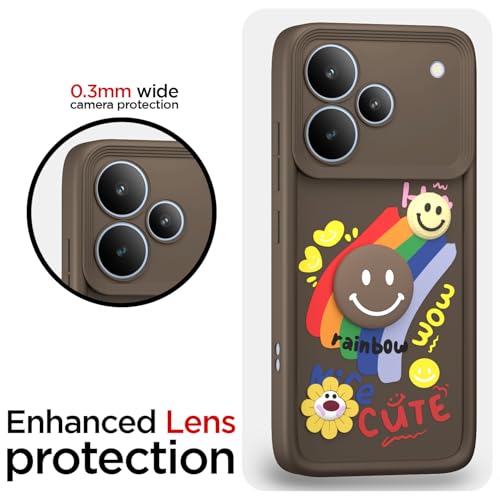 Image of Pikkme Back Cover for Realme P4 5G | Soft Silicone| Cute Rainbow Smile & 3D Cartoon Flower Design | Shockproof Raised Camera Protection Bumper Case (Brown)
