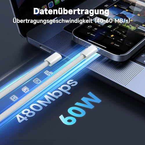 60W USB C Kabel 1M 3StücK Ladekabel USB C auf USB C PD 3.0 Schnellladekabel – Ansicht 4