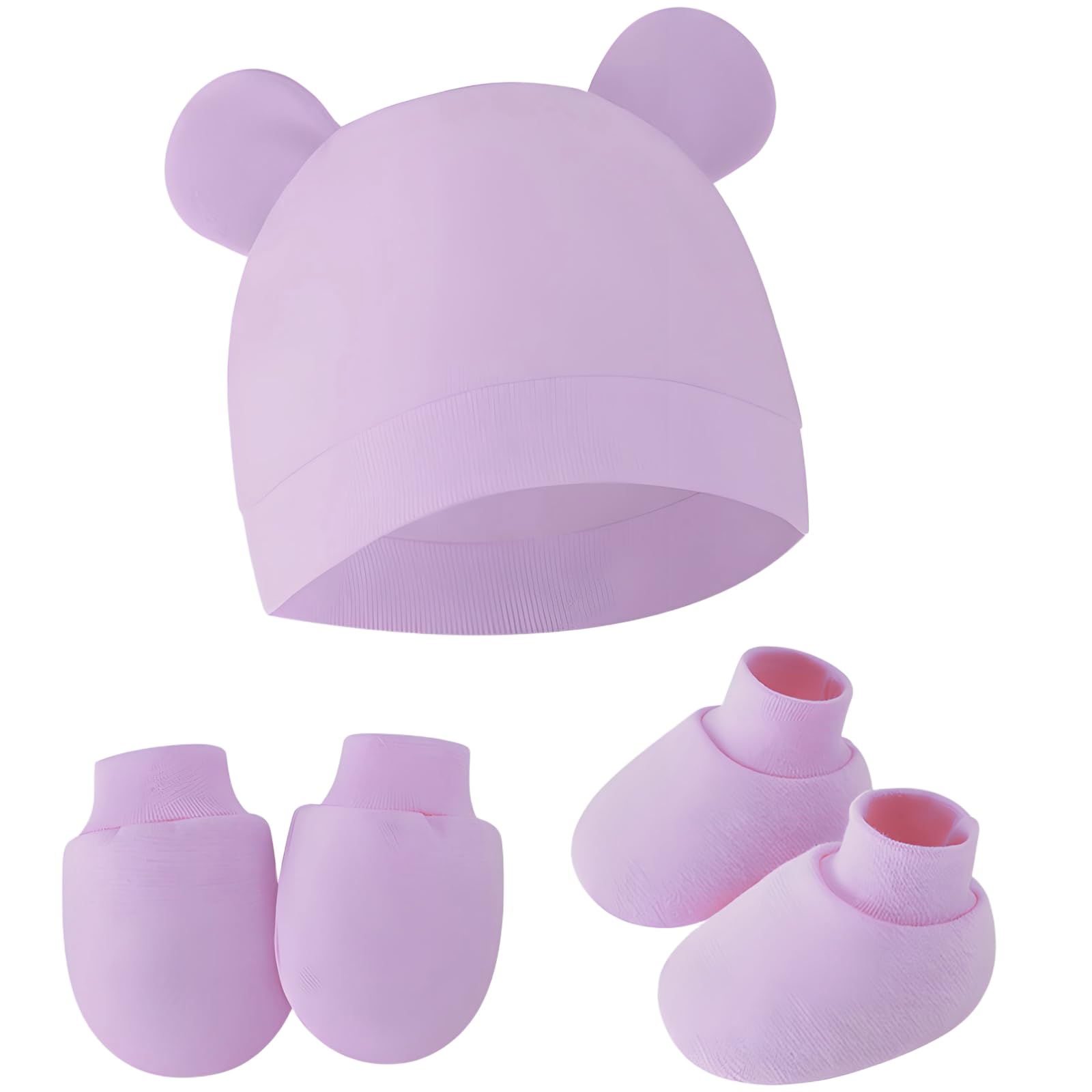 Lokorus Newborn Beanie Hats Mittens Foot Cover Set Autumn/Winter Newborn Cotton Baby Caps Gloves Foot Covers Set for Unisex Infants Purple