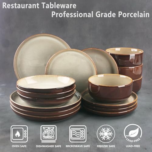 Image of Ceramic Dinnerware (16 pcs) Serve 4 people, Plates and Bowls Sets,Handmade Reactive Glaze Dishes Set, Chip Resistant and Scratch Resistant, for Oven & Dishwasher & Microwave Safe