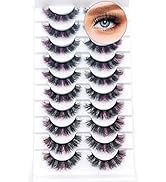 GOSEEK Pink Color Eyelashes 10 Pairs 18mm Colored Lashes Russian Strip Lashes with Color Wispy Fa...