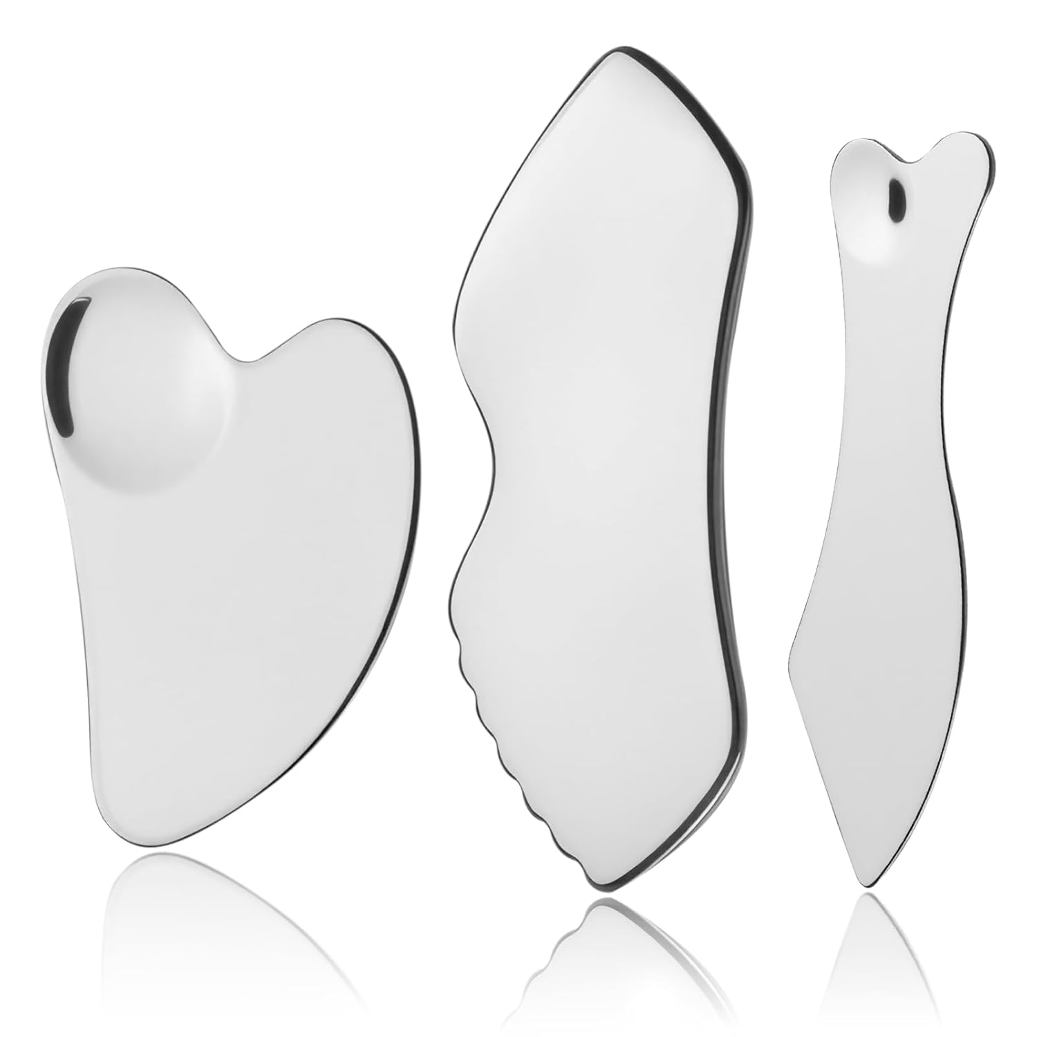 3 Pcs Stainless Steel Gua Sha Facial Tools, Durable GuaSha Tighten Skin Massage Guasha Beauty Tool for Jawline Sculpting and Decongestive Lymphatic Drainage, Face Massager Tool
