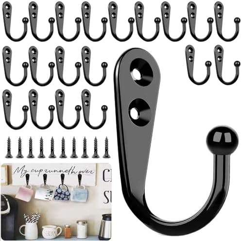 Towel Hooks Heavy Duty Black Wall Hooks Super Thick Pure Metal, Double Hole Screw Installation, Never Fall Off, Hanger For Clothes Key(3 Jet Black