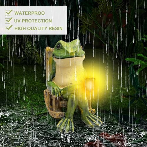 Solar Frog Garden Ornaments Outdoor, Home Decor Garden Frogs Figurine with Waterproof Led Lights Decorations for Patio Balcony Yard Unique Housewarming Gifts for Patio,Yard,Lawn Ornament — view 3
