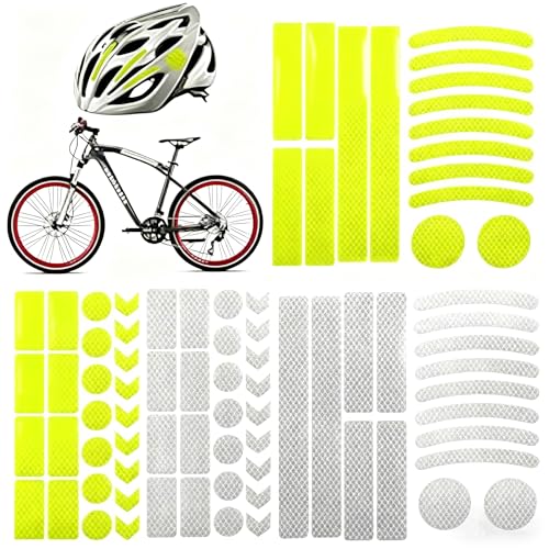 Flohayo 2 Set High-Visibility Reflective Stickers Bike Stickers,Reflector Tape， Durable Waterproof Safety Decals for Bicycles, Helmets & Outdoor Gear (White/Yellow)