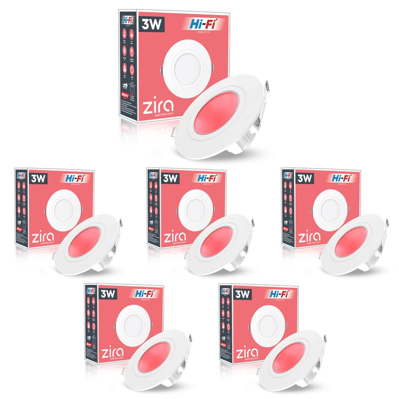 Image of elleys' ZIRA 3W LED Down Light (Red Light) Round Recessed Ceiling LED Light | Cut Out- 45 mm | BIS Certified & 4KV Surge Protection pop Lights for Ceiling (3W, Pack of 6)