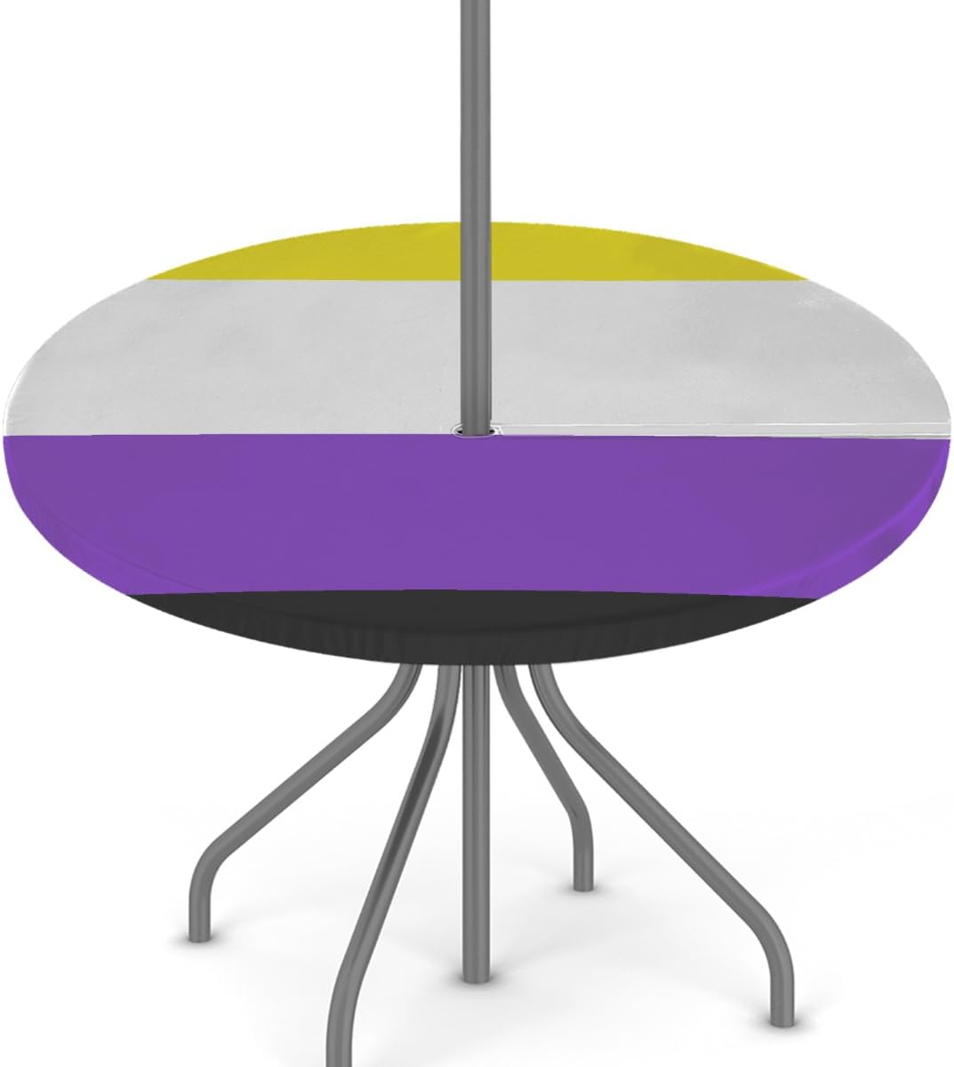 Flag Nonbinary Modern Round Outdoor Table Cloth with Umbrella Hole Flag Yellow Outdoor Round Fitted Tablecloth with Elastic Edge Waterproof Circle Table Cover for Patio Garden Picnic (45-56 in)