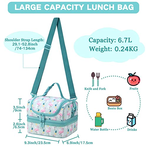 Vaschy Lunch Box Bag Kids, Insulated Two Compartments Cooler Bags Girls/Women W Shoulder Strap For School,Daycare,Kindergarten,Picnic Flamingo #TOP1