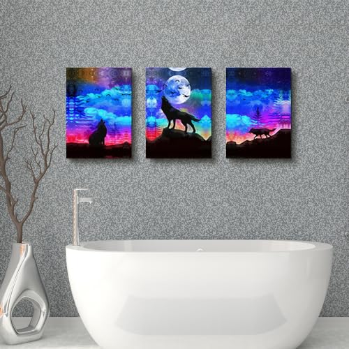 DZRWUBHS Framed Wall Art For Living Room Modern Wall Decor For Bedroom Kitchen Canvas Painting Office Wall Decor Wolf Abstract Pictures Artwork 3 Pieces Ready to Hang Room Large Size Decorations