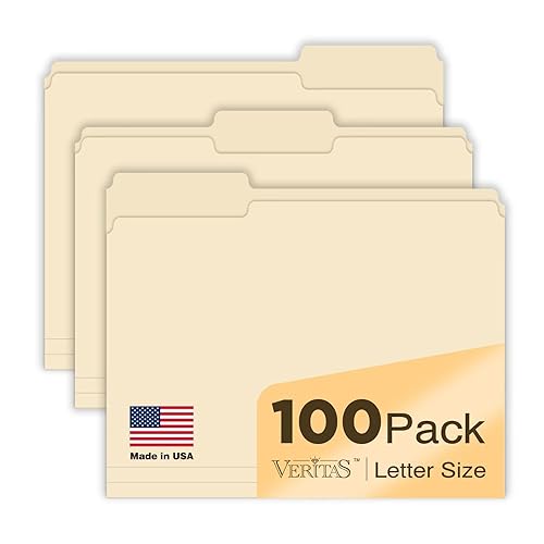 Manilla Folders 8.5 x 11 100-Pack Letter Size 1/3-Cut Tabs